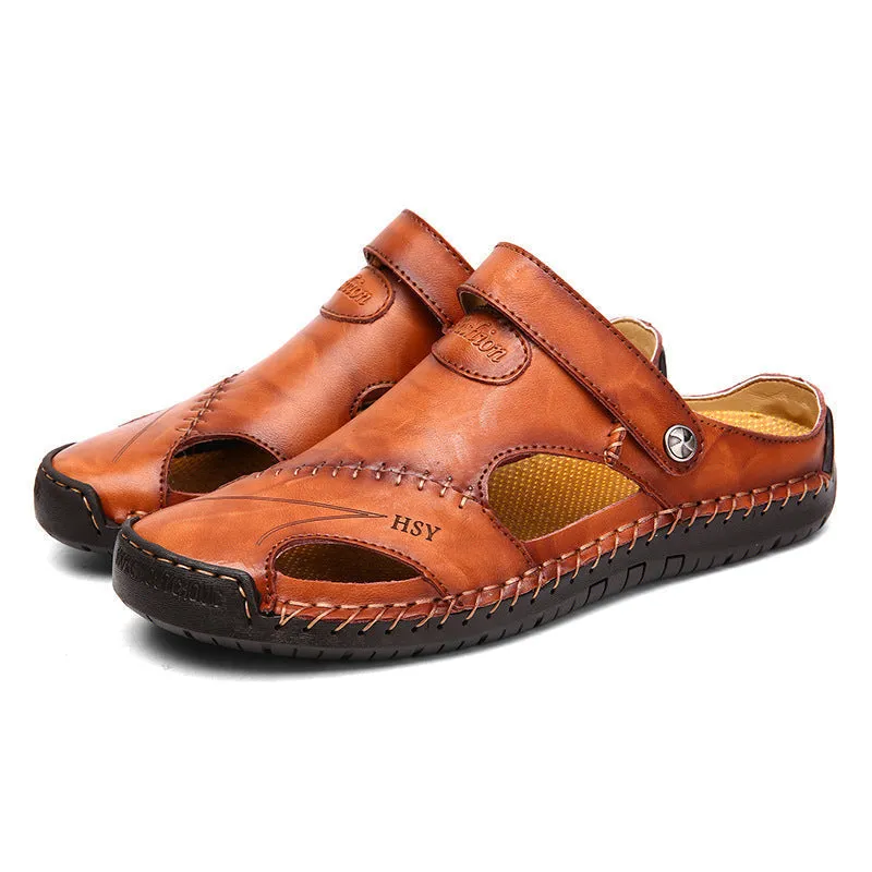 Men's Casual Closed Toe Leather Adjustable Handmade Sandals Water