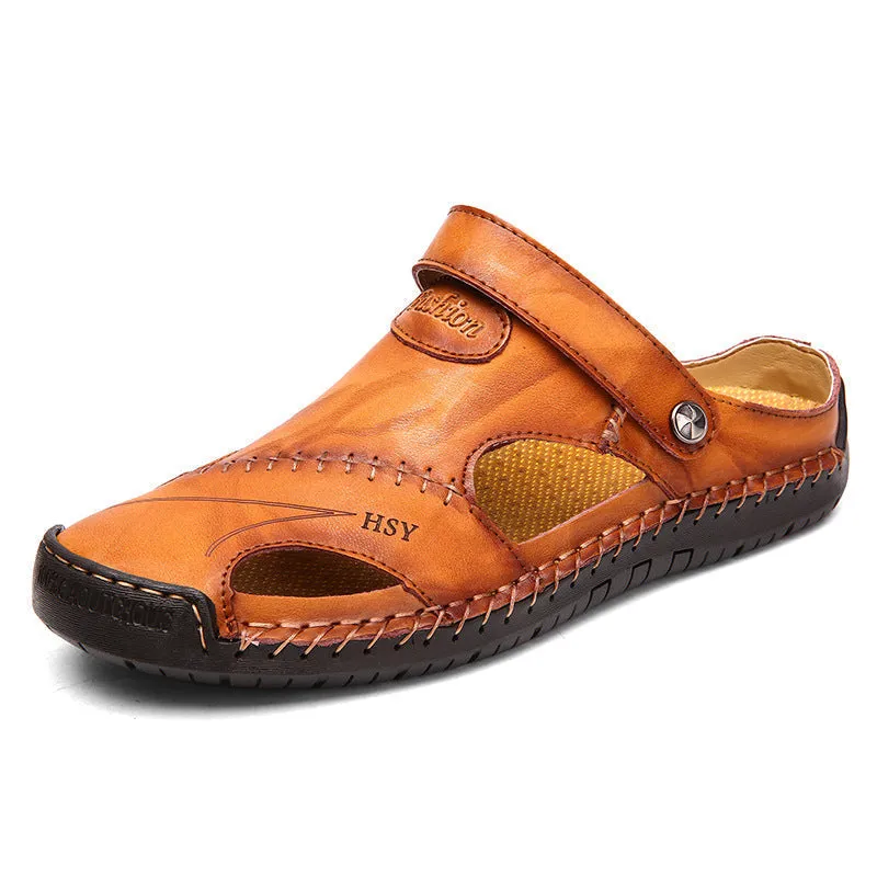 Men's Casual Closed Toe Leather Adjustable Handmade Sandals Water
