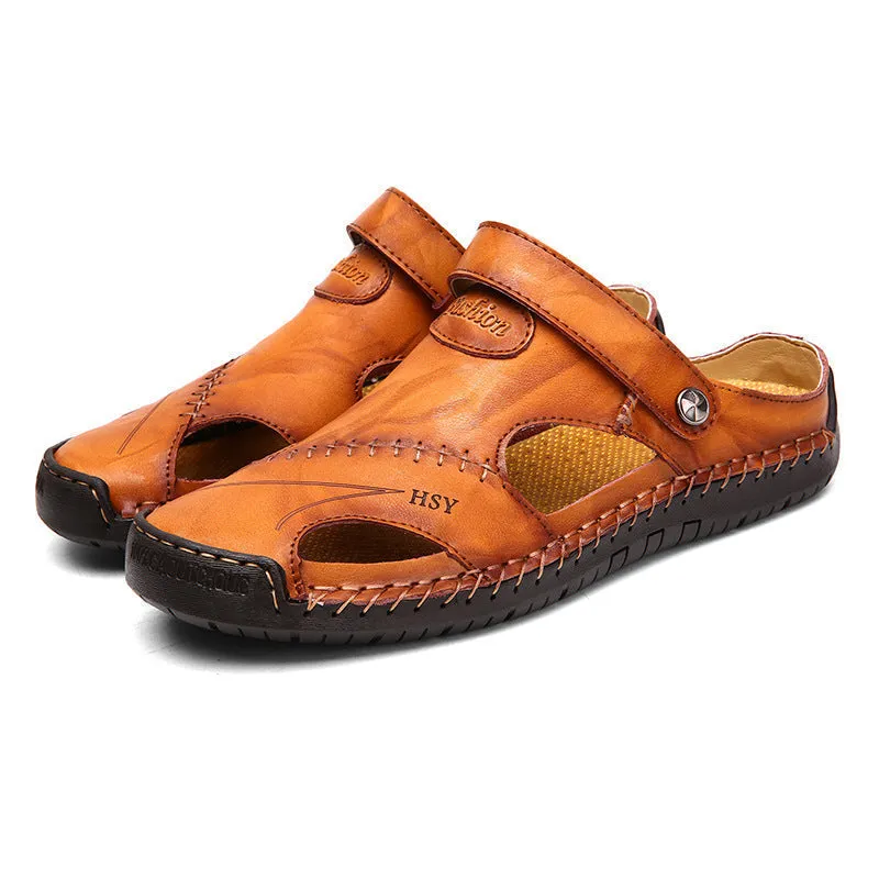 Men's Casual Closed Toe Leather Adjustable Handmade Sandals Water