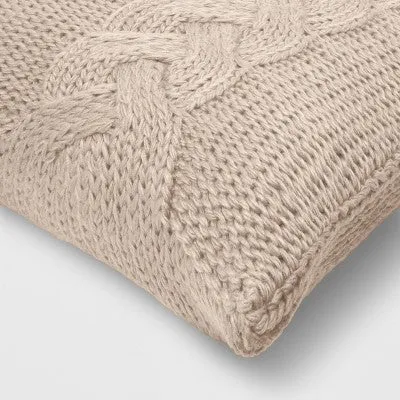 New - Oversized Cable Knit Square Throw Pillow Beige - Threshold