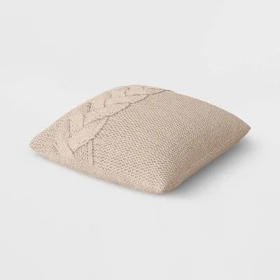 New - Oversized Cable Knit Square Throw Pillow Beige - Threshold