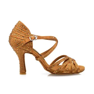 Paris Gold - Tan Gold-Rhinestones 3.5" Latin and Ballroom Dance Shoes