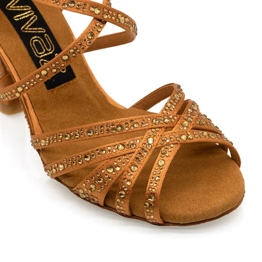 Paris Gold - Tan Gold-Rhinestones 3.5" Latin and Ballroom Dance Shoes
