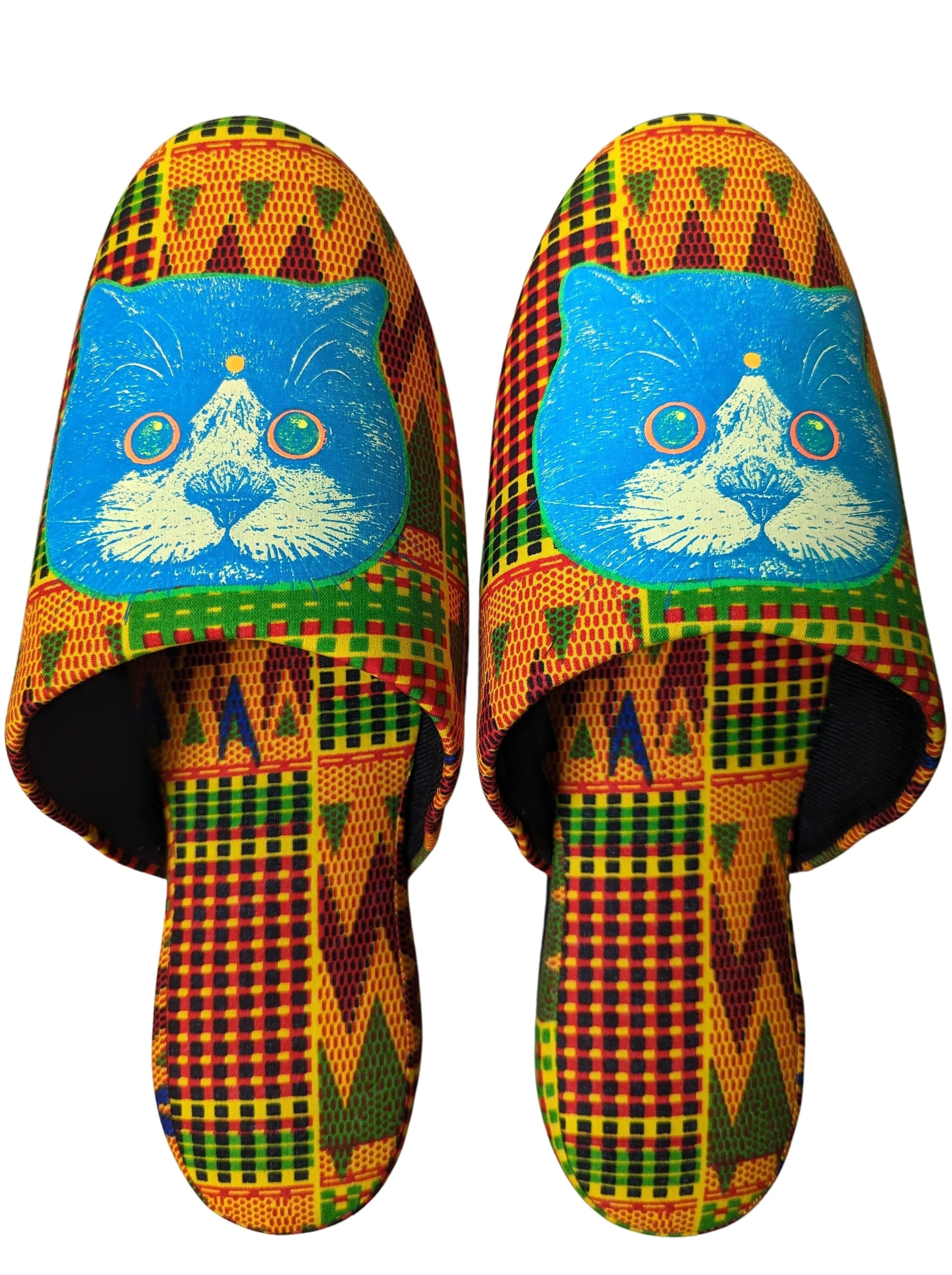 SALE XL Satoshi Onodera / FujiTama-Chang Cat mix slippers  #2023SS01 / Silkscreen Printed Mix Slippers [Black wool felt sole] XL