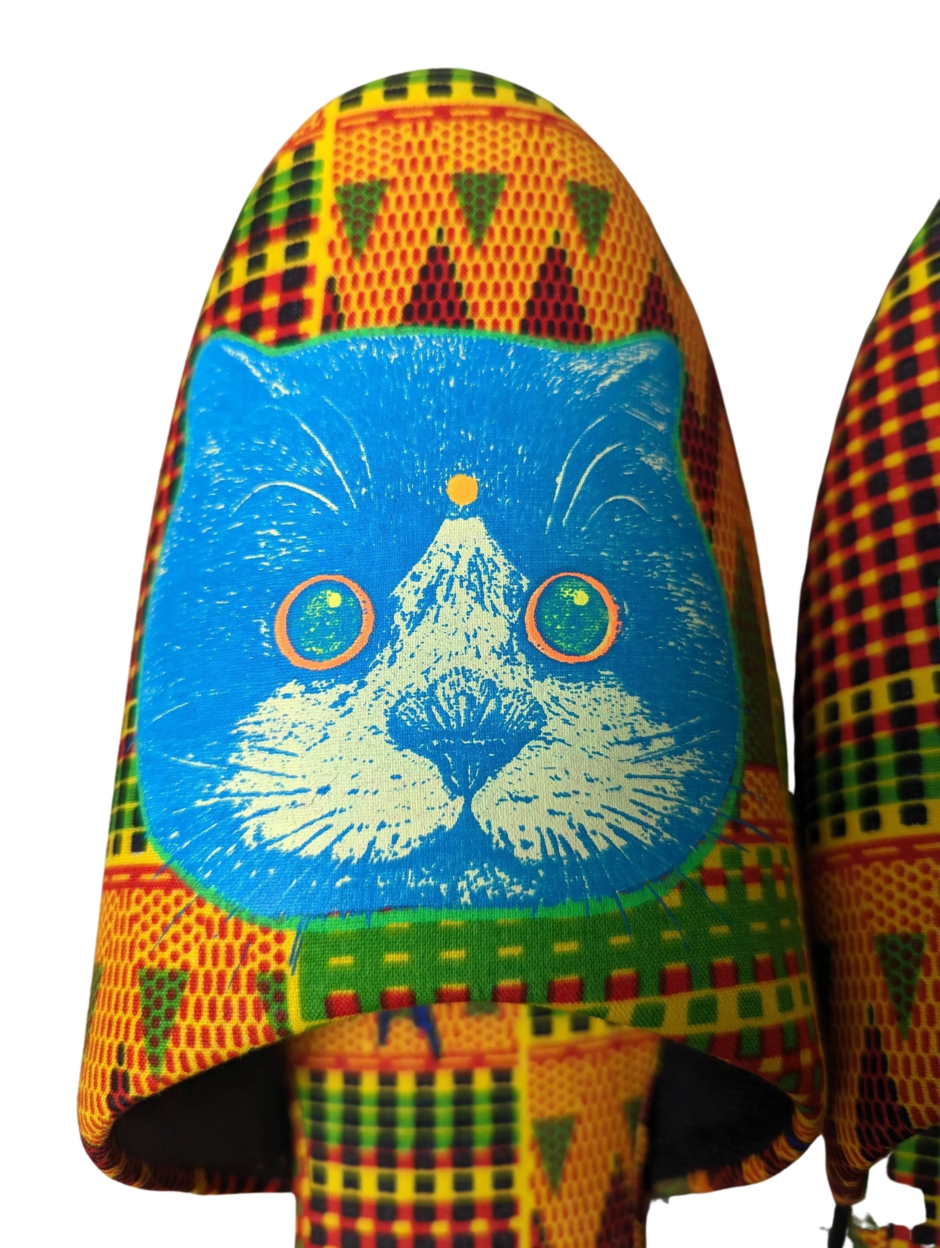 SALE XL Satoshi Onodera / FujiTama-Chang Cat mix slippers  #2023SS01 / Silkscreen Printed Mix Slippers [Black wool felt sole] XL
