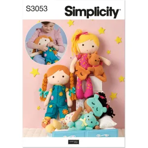 Simplicity Sewing Pattern S3053 Stuffed Dolls with Clothes by Elaine Heigl Designs