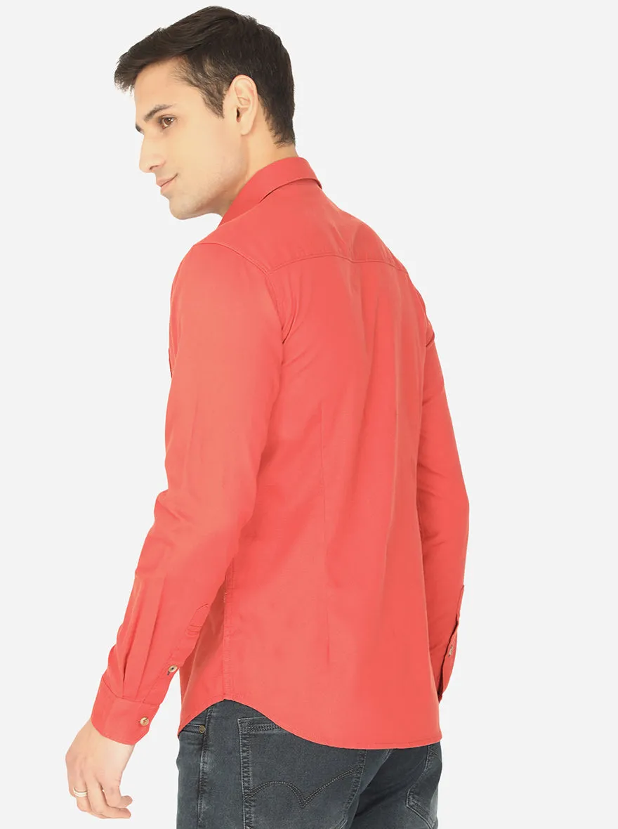Spice Red Solid Slim Fit Semi Casual Shirt | Greenfibre