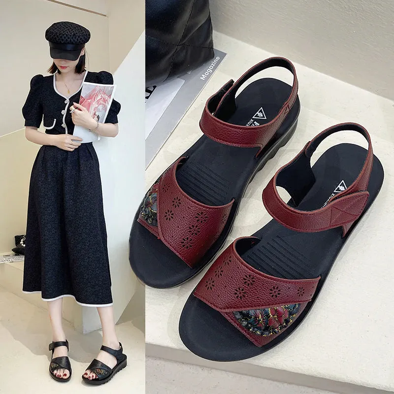 Summer Women Soft Leather Soft Casual Sandals