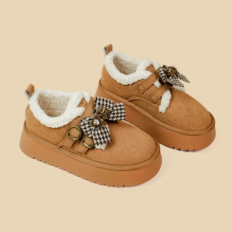 Ultra Soft Bears and Bows Buckle Plush Booties - Women's