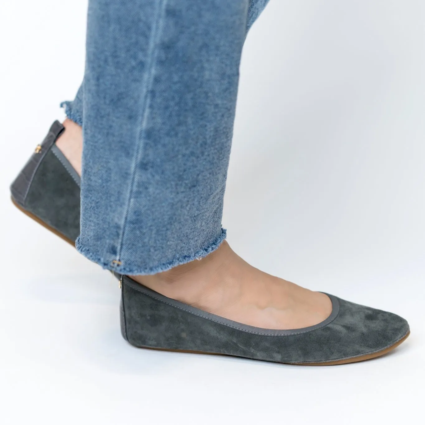 Vienna Foldable Ballet Flat in Smoke Suede