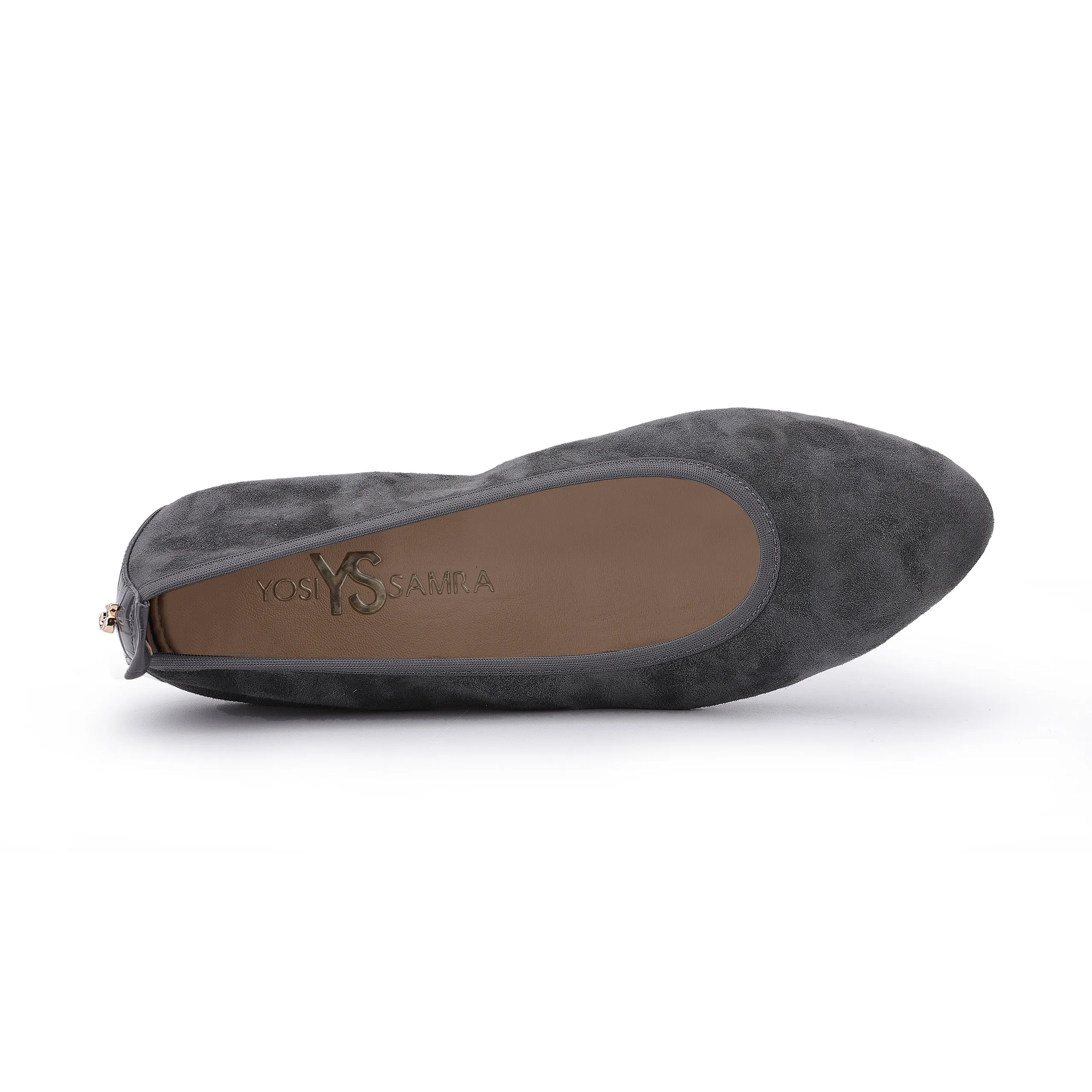 Vienna Foldable Ballet Flat in Smoke Suede