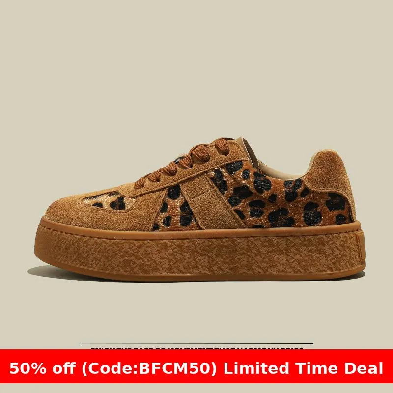 Wenkouban Winter outfits Leopard Print Leather Sneakers Women's 2024 Autumn Casual Sneaker Shoes