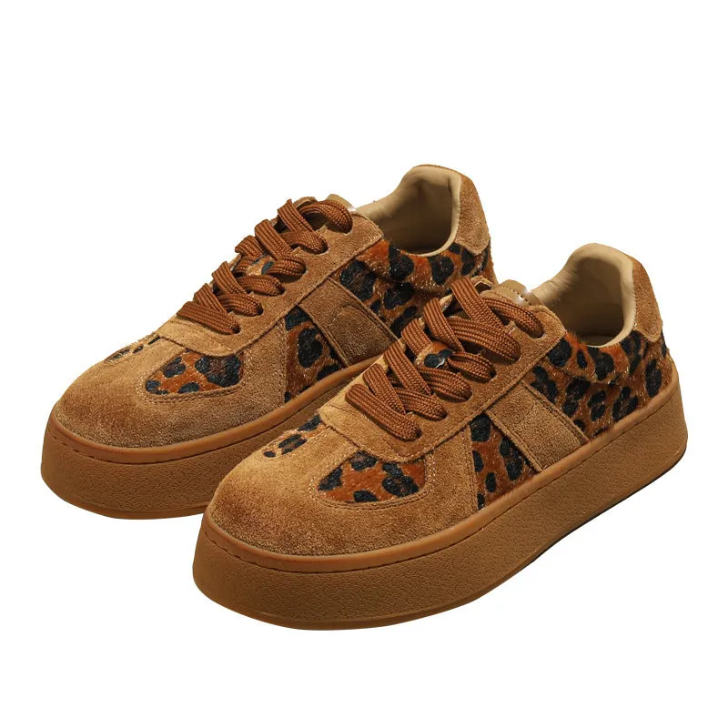 Wenkouban Winter outfits Leopard Print Leather Sneakers Women's 2024 Autumn Casual Sneaker Shoes