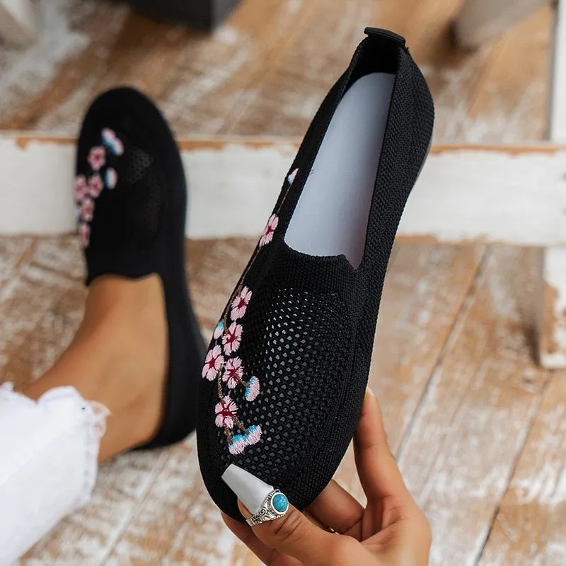 Women Sneakers Mesh Breathable Floral Comfort Mother Shoes Soft Solid Color Fashion Female Footwear Lightweight Zapatos De Mujer