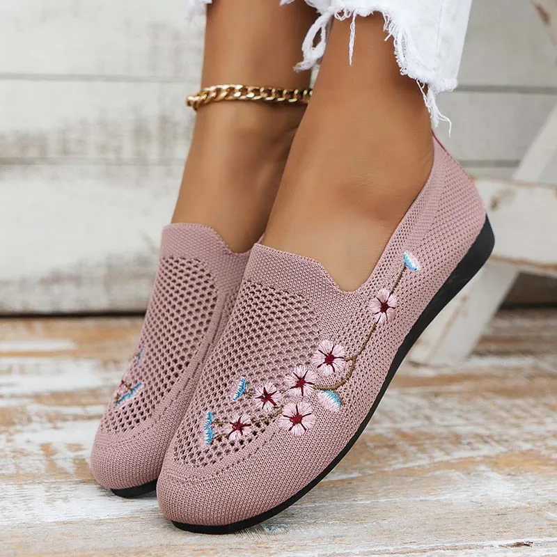 Women Sneakers Mesh Breathable Floral Comfort Mother Shoes Soft Solid Color Fashion Female Footwear Lightweight Zapatos De Mujer