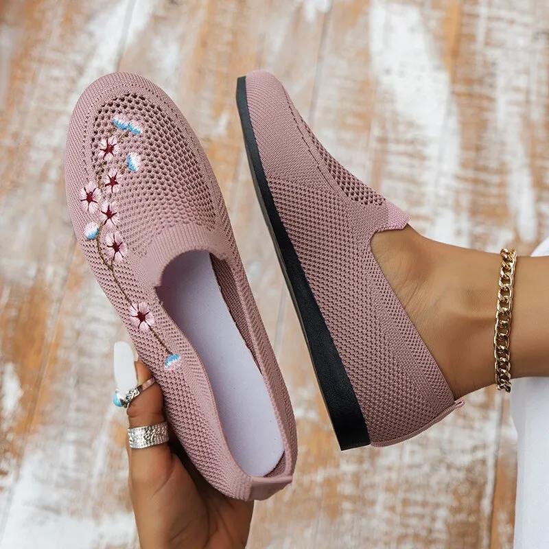 Women Sneakers Mesh Breathable Floral Comfort Mother Shoes Soft Solid Color Fashion Female Footwear Lightweight Zapatos De Mujer