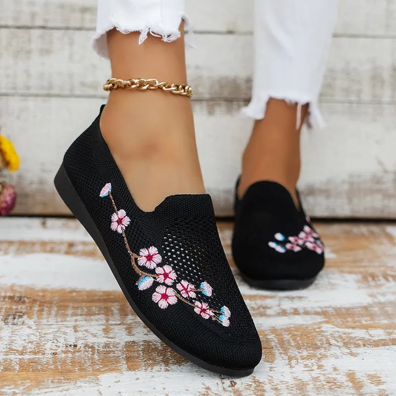 Women Sneakers Mesh Breathable Floral Comfort Mother Shoes Soft Solid Color Fashion Female Footwear Lightweight Zapatos De Mujer