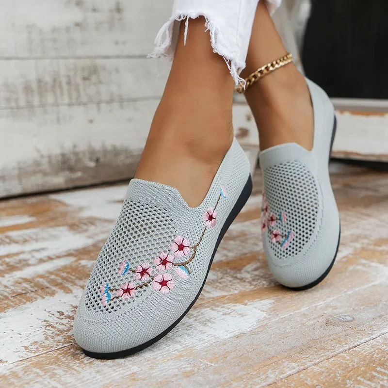 Women Sneakers Mesh Breathable Floral Comfort Mother Shoes Soft Solid Color Fashion Female Footwear Lightweight Zapatos De Mujer